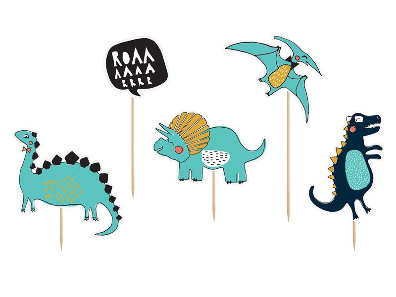 Dinosaurs cake toppers, 10.5-20cm (1 pkt / 5 pc.)