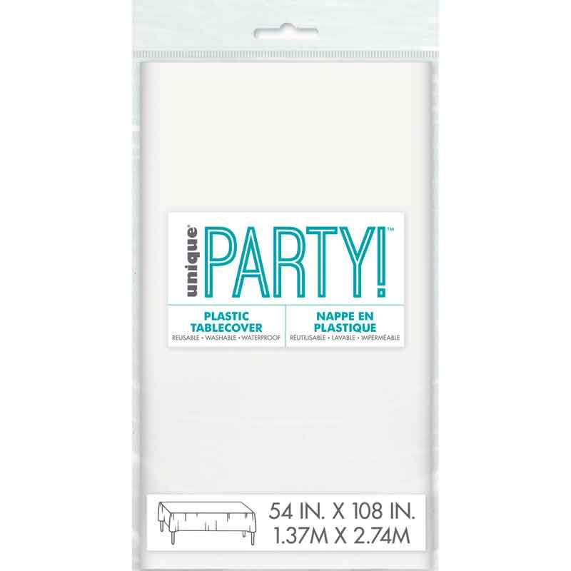 WHITE PLASTIC TABLECOVER