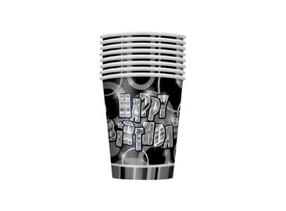 Unique Party 9oz Cups - Black-Silver Glitz