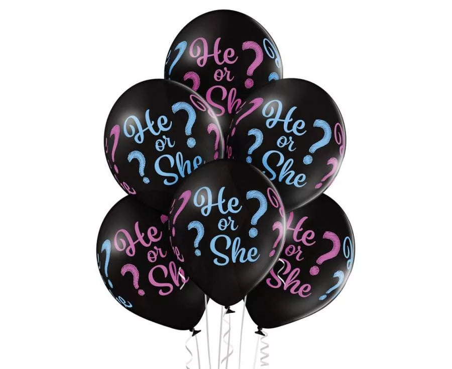 He OR She? 12" PASTEL BLACK balloons pack 6