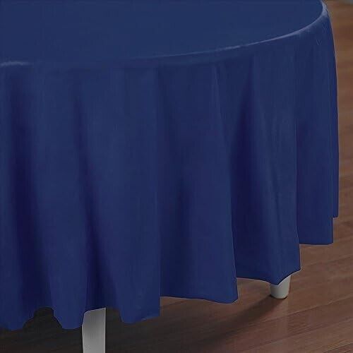 Unique Navy Blue Round Plastic Tablecover 84"