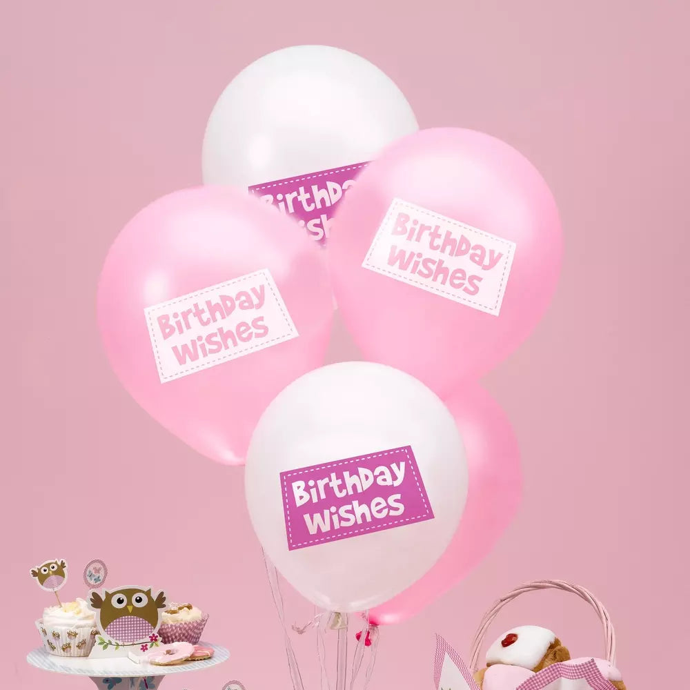 Birthday Wishes Balloons Pink/White Pack 8